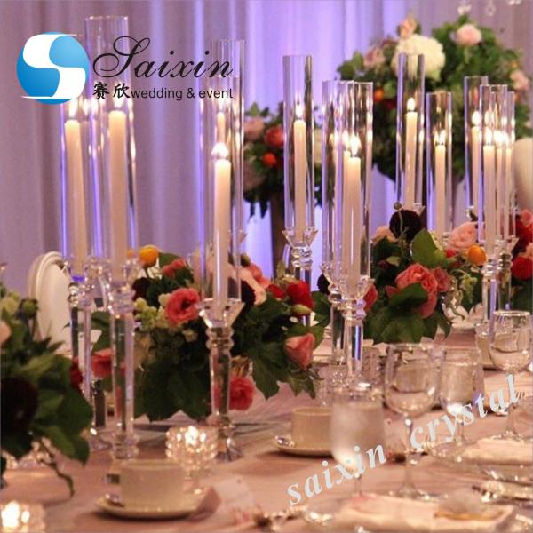 Small Crystal Glass Candle Holder Luxury Event Table Decoration Long Pole 115CM