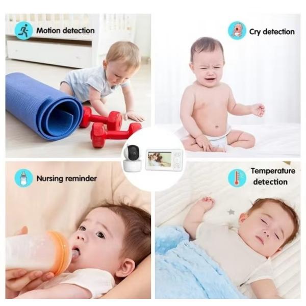 4.3 Inch HD Split Screen Video Baby Monitor Night Vision 2 Way Audio Baby Monitor