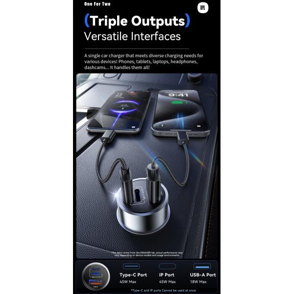 ESSAGER ES-CC14 Series 3 Ports 45W USB L USB C Type C Fast Car Charger
