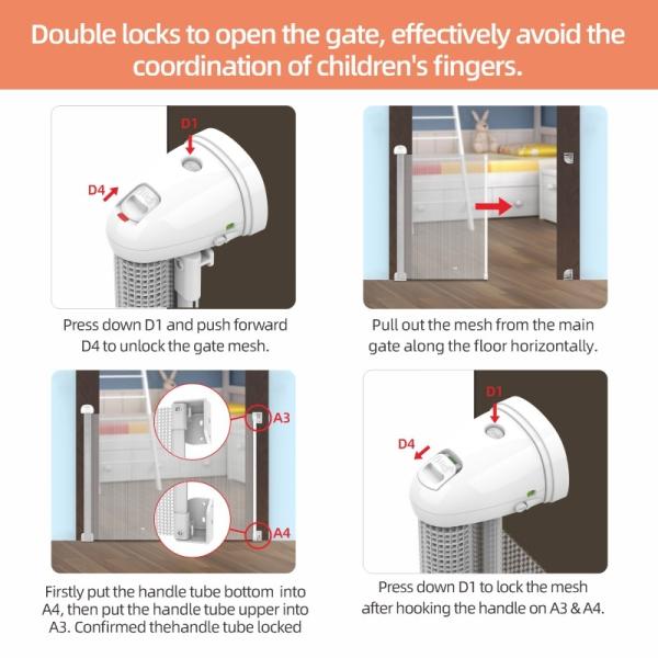 Retractable Pet Baby Safety Sliding Gate Adjustable Baby Gate Automatic Rebound
