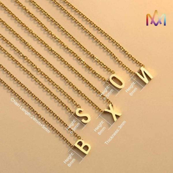 No Allergic Initial Alphabet Womens Engraved Necklace