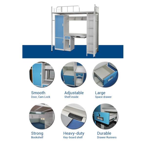 KD School Dormitory 1800mm Height Bunk Bed With Desk