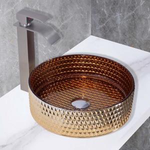 China Kitchen Countertop Mounted Glass Wash Basin In Electroplated Coating British Gold Color on sale