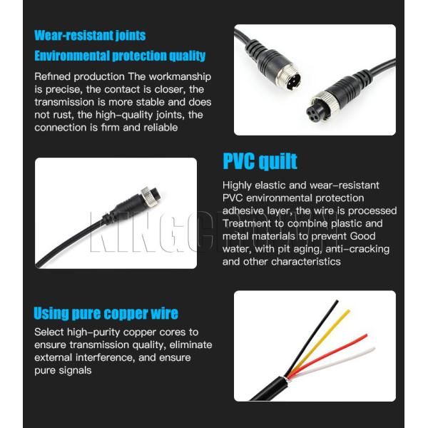 8m 4 Pin Rear View Camera Cable Extension Video Cable Flameproof PU Waterproof