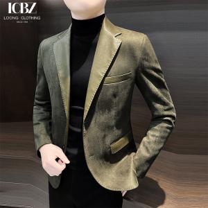 China Single Breasted Men's Leather Jacket End Splicing Design Casual Small Suit for Adults on sale