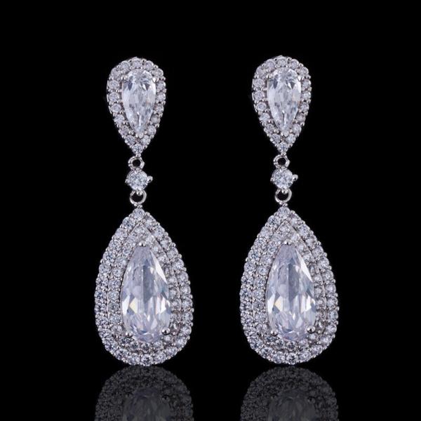 Fashion earring jewelry CZ crystal water drop gold plated tear drop bridal jewelry earrings necklace jewelry set