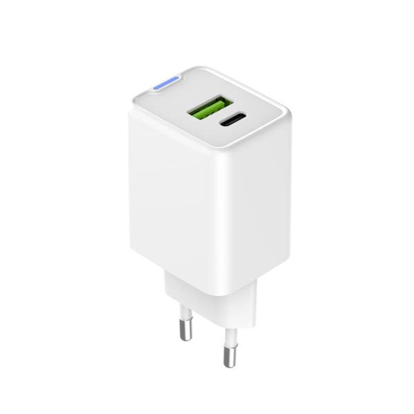 EU Plug Dual Port USB A With Type C White GaN USB Charger 45W Fast Wall Charger Type C Charger