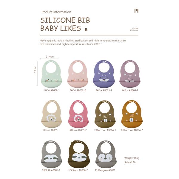 Pantone Color Baby Silicone Bib Custom With Cute Animal Sloth Printing