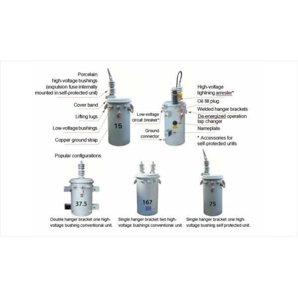 75kV Single Phase Pole Mounted Power Distribution Transformer Cu-Al Configuration