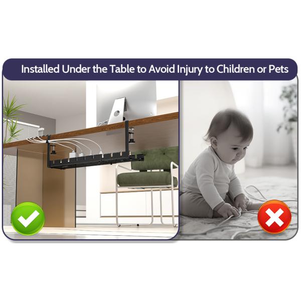 9 Wire Steel Cable Management Tray Under Desk Sturdy Carbon Steel Desk Cable Organizer