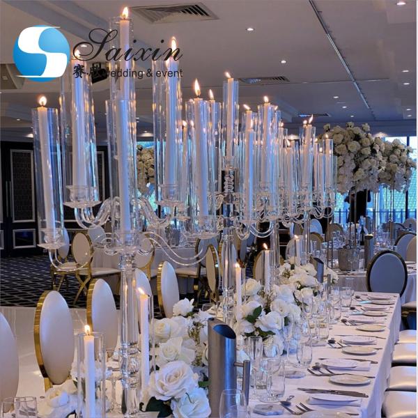 ZT-407 New Gold diamond stand with Hanging Crystal candles holder for wedding table top centerpiece