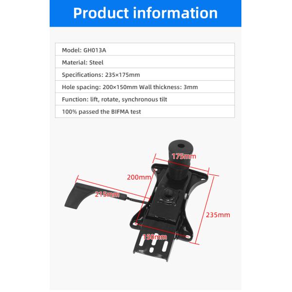Black Steel Adjustable Office Chair Mechanism Replacement With Gas Lift System