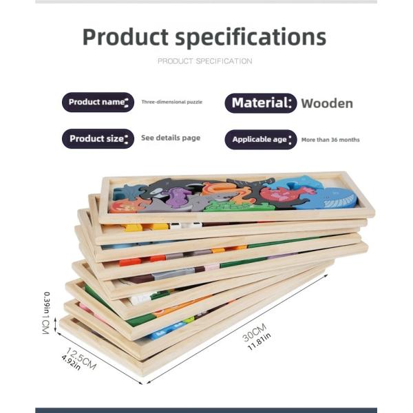 Children's Educational Toy Jigsaw Puzzle Wooden Cartoon Animal Traffic 3d Puzzle Toys for Toddler 1 2 3 Years Old