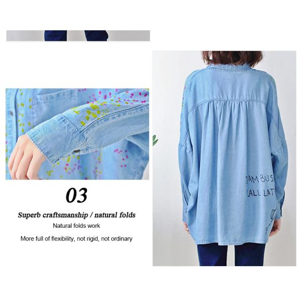 Blue Long Sleeve Womens Denim Shirt Dress , Denim Long Tops For Ladies