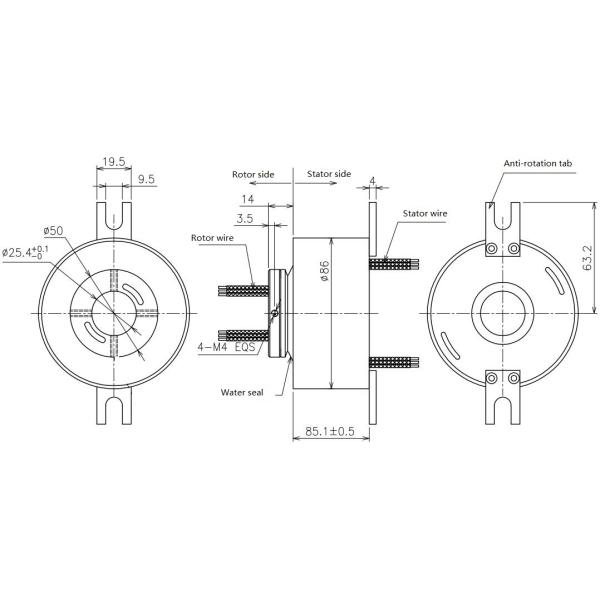 ROV IP65 Waterproof Slip Ring With 25.4 Inner Bore Precious Metal