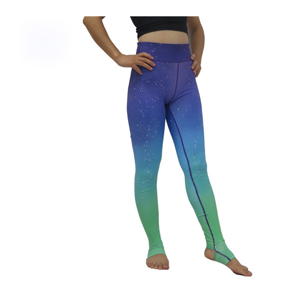 Wear Resistant Yoga Wear Clothing Ladies Yoga Pants Blue Fade To Green Color