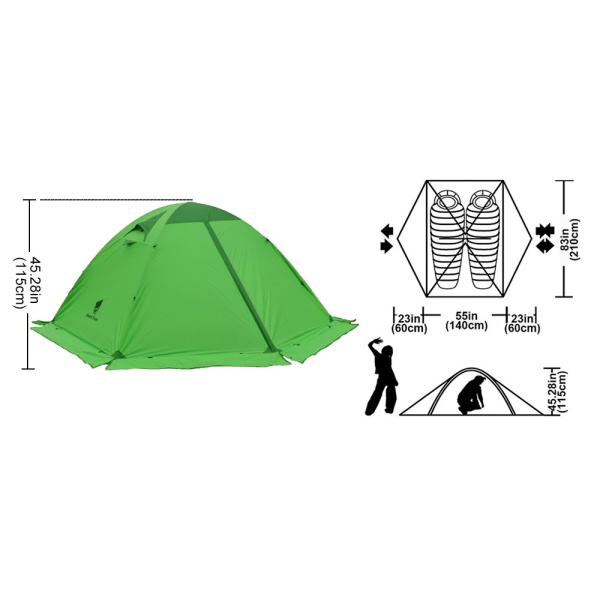 Outdoor Travel Waterproof Tent Tarps Aluminum Pole 4 Season 2 Person Green Camping Tent