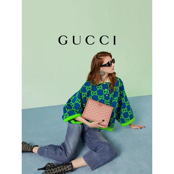 Mini Pink Canvas Leather Ophidia Gucci Clutch Pouch With Zip Closure