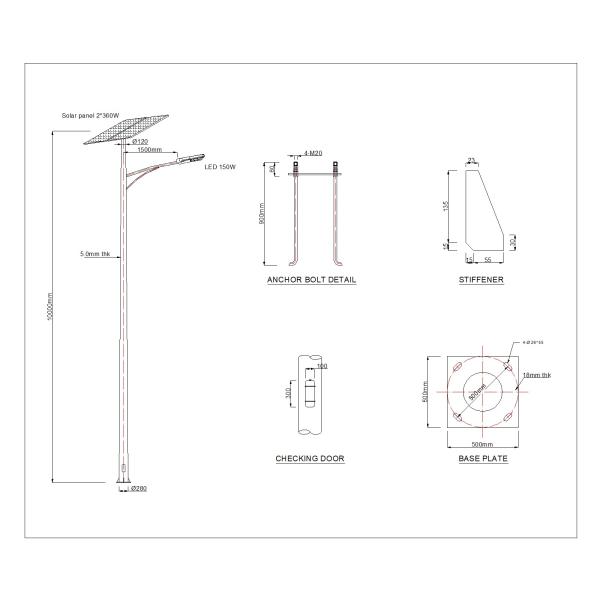 Outdoor Galvanized Q235 Street Light Pole Solar Streetlight Pole