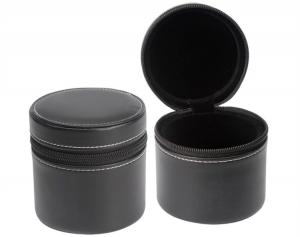 Cheap Round Leather Watch Travel Case With Zipper , Black Mens Watch Cases Jewelry Box wholesale
