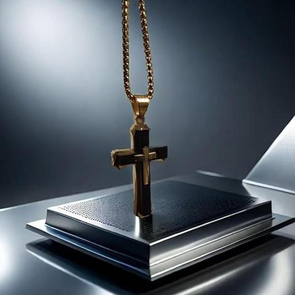Stainless Steel Cross Pendant Necklace Large Gold Men's Masculine Jewelry