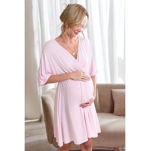 Comfortable Pink Maternity Dress Breathable Sleepwear For Breastfeeding