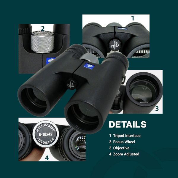 Adults Travel 8-15X42 Zoom Binoculars Telescope Compact With BAK4 Prism FMC Lens