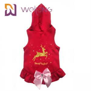 China Satin Bow Printed Golden Deer Dog Winter Coat Red Christmas Hoodie For Dogs cats on sale