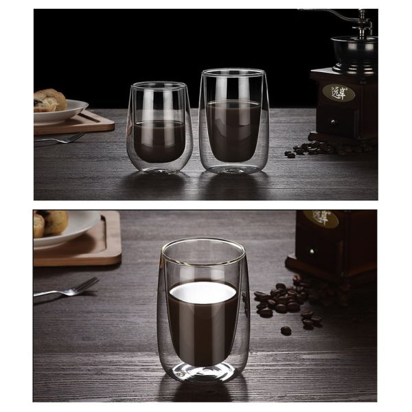 Insulated 180ml / 250ml Glass Cup , Heat Resistant Double Wall Coffee Cups