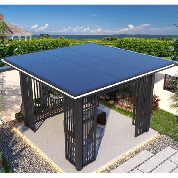 4x4m Chinese Style Gazebo Outdoor Courtyard Flat Roof Aluminum Pavilion