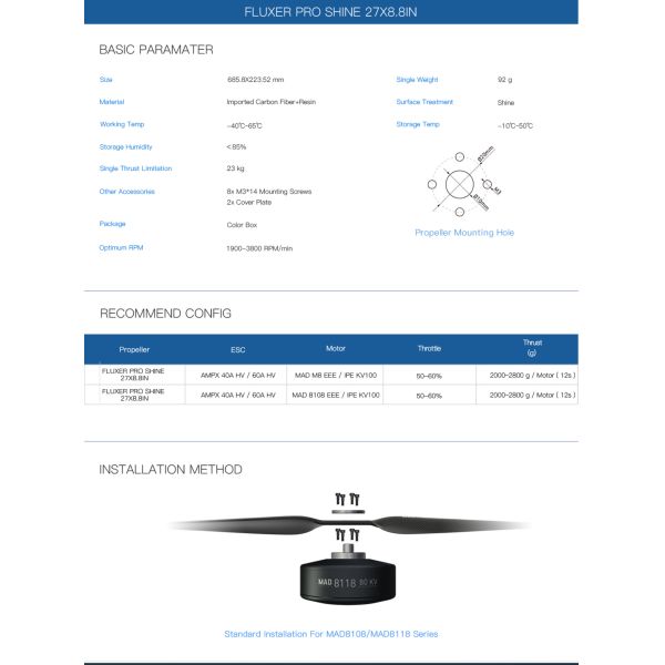 FLUXER 27x8.8 Inch glossy straight propeller