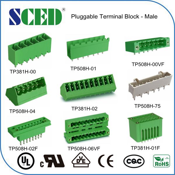 Flange Mount Female Pluggable Terminal Block 300V 8A PA66 Brass Terminal Connectors