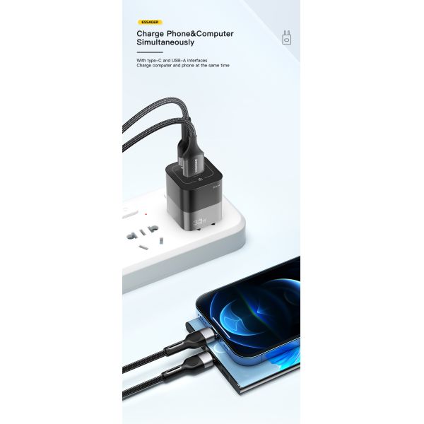 Essager UK Plug Pd Wall Quick Charging Charger 33W USB Type C Ports