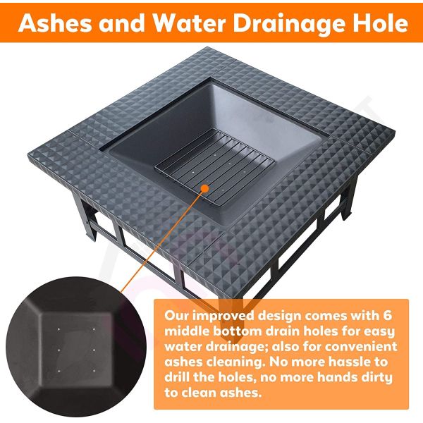 4 In 1 Wood Burning Barbecue Fire Pit Log Grate, Grill, Mesh Lid, Dining Cover