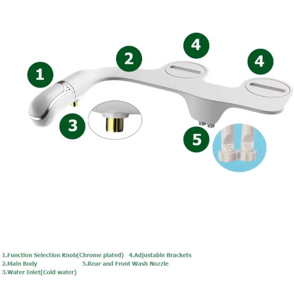 Non-Electric Fresh Water Spray Bidet Toilet Seat Attachment With Postscript Materials