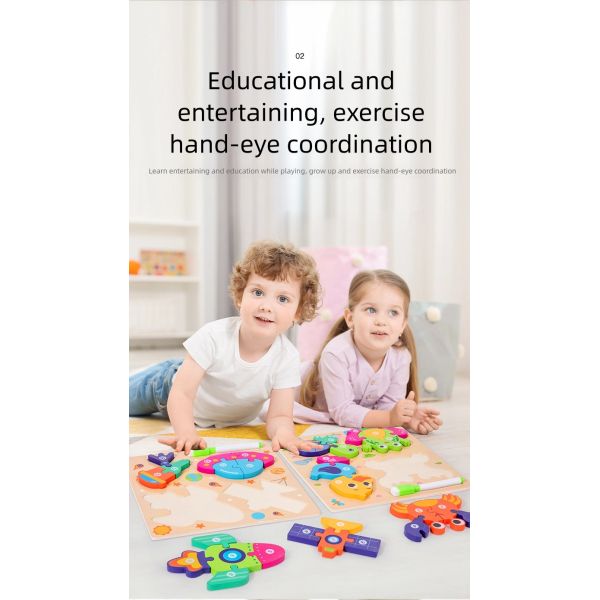 Montessori 4-in-1 Children's Wooden 3d Puzzle Early Education Cartoon Jigsaw With Drawing Board Certified En71 Games for Boys