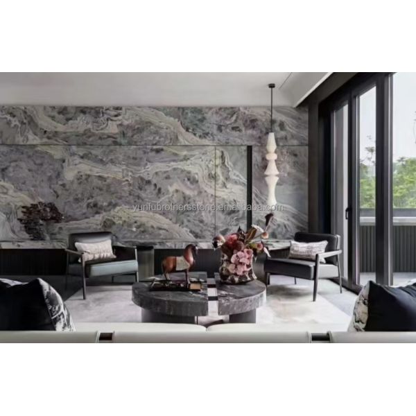 Modern Ink Painting Marble Big Slab Honed Grey Wall Panel and Kitchen Countertop Tile