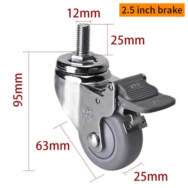 EDL Light Duty Chrome Coating 2.5inch 70kg Threaded TPE Caster by Swivel and Brake type
