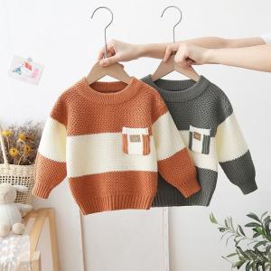 Cheap Winter Children Warm Wear Top with chest pocket Custom Design Chunky Knit Clothes Toddler Baby Sweater Baby boy clothes wholesale