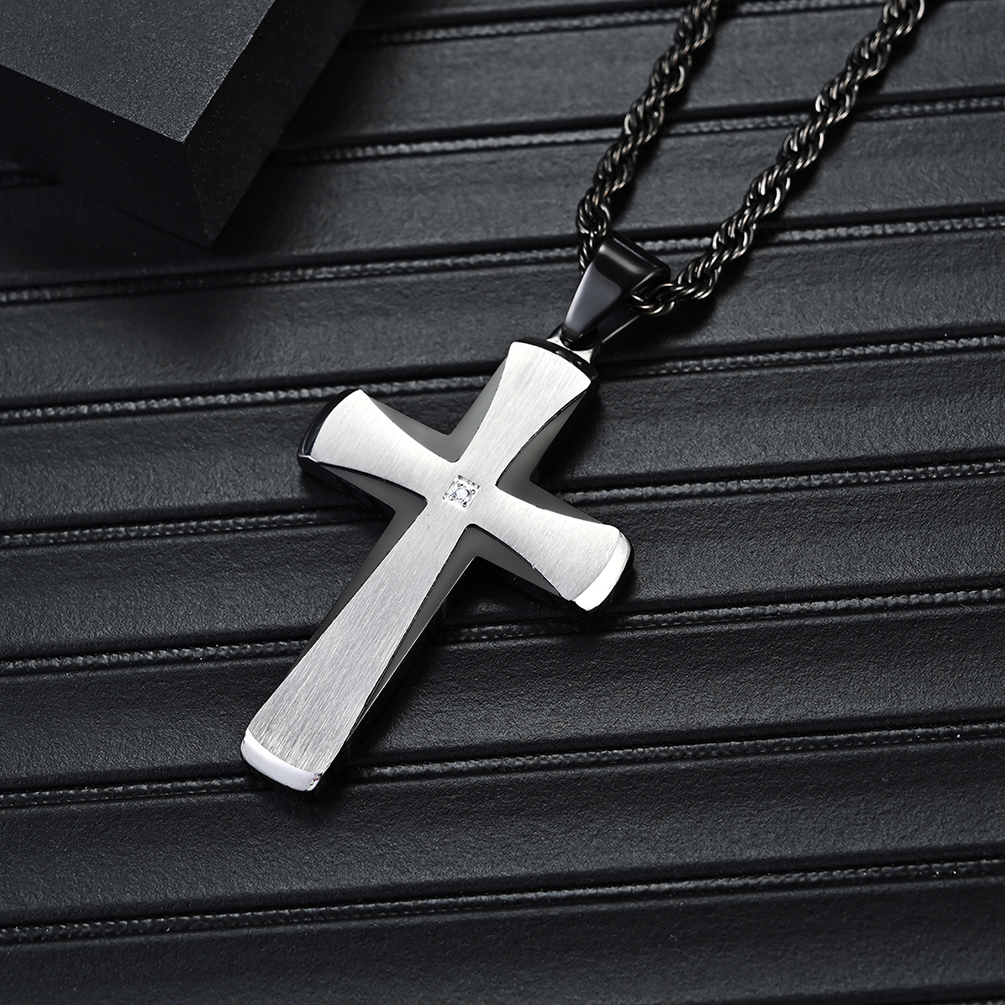 Cross Necklace for Men Stainless Steel Cross Pendant Mens Cross Necklace Christian Jewelry Religious Gifts