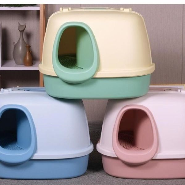 Blue Plastic Cat Litter Box OEM ODM Covered Kitty Litter Box