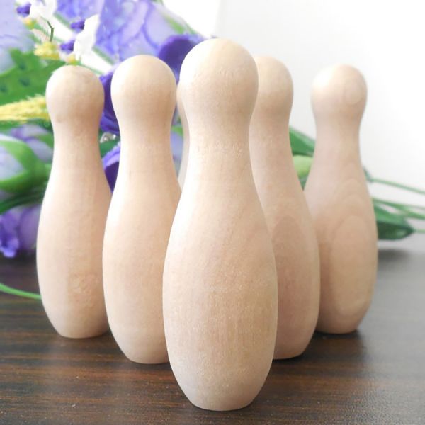 Unfinished DIY Craftwooden Bowling Toy Children Adults Vintage Wooden Bowling Game