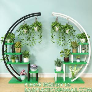 China Metal Plant Stand Creative Half Moon Shape Ladder Flower Pot Stand Rack for Home Patio Lawn Garden Balcony Holder on sale