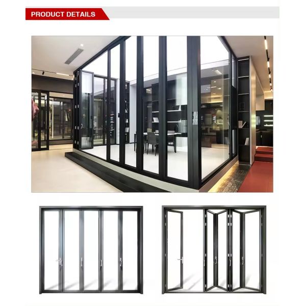 High Security Aluminum Folding Door Double Glazed Folding Balcony Doors Custom