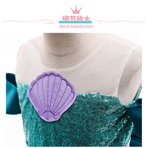Mermaid Princess Dress Girls Sequin Bow Dress Summer Children'S Clothing