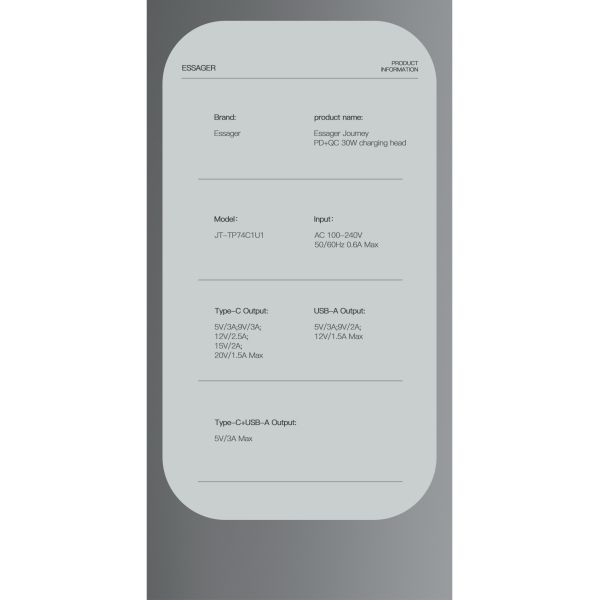 Essager PD QC3.0 30W USB C Fast Charging Phone Wall Charger US EU UK Plug