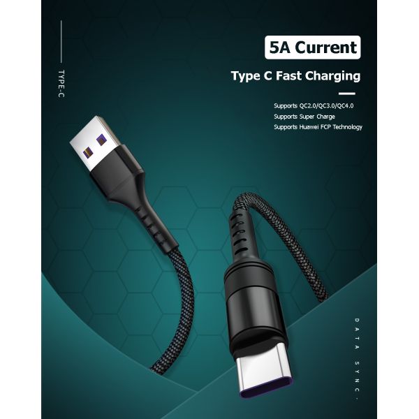 OEM 9 Volt 5 A Nylon Braided Usb C Cable , Nylon Data Cable For Android