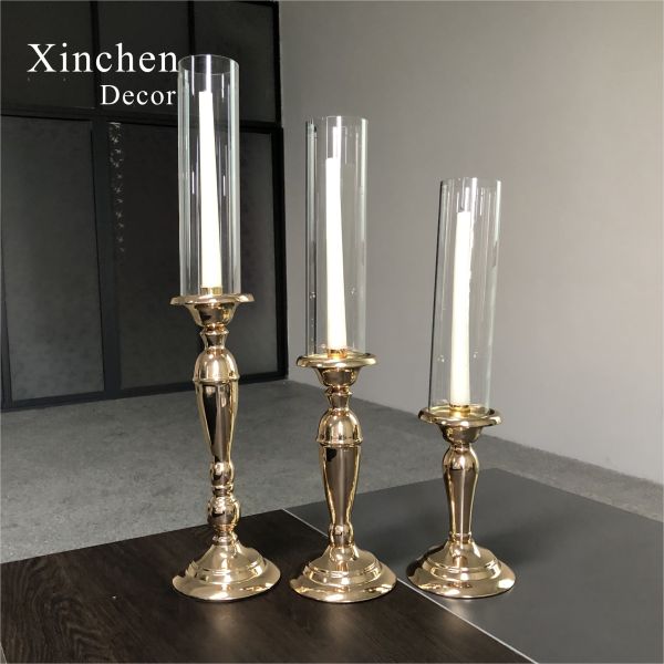 3 Pieces Wedding Centerpiece Metal Candle Holder Set Candelabra Gold Color 56CM