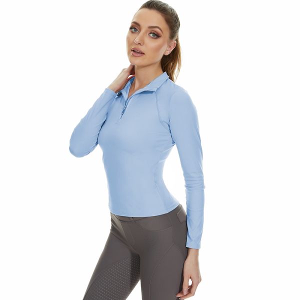 Blue Women Anti UV Horse Riding Tops Equestrian Shirts 230gsm