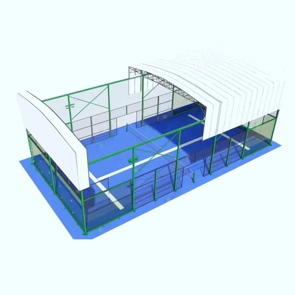 Panoramic view of professional padel court with canopy cover